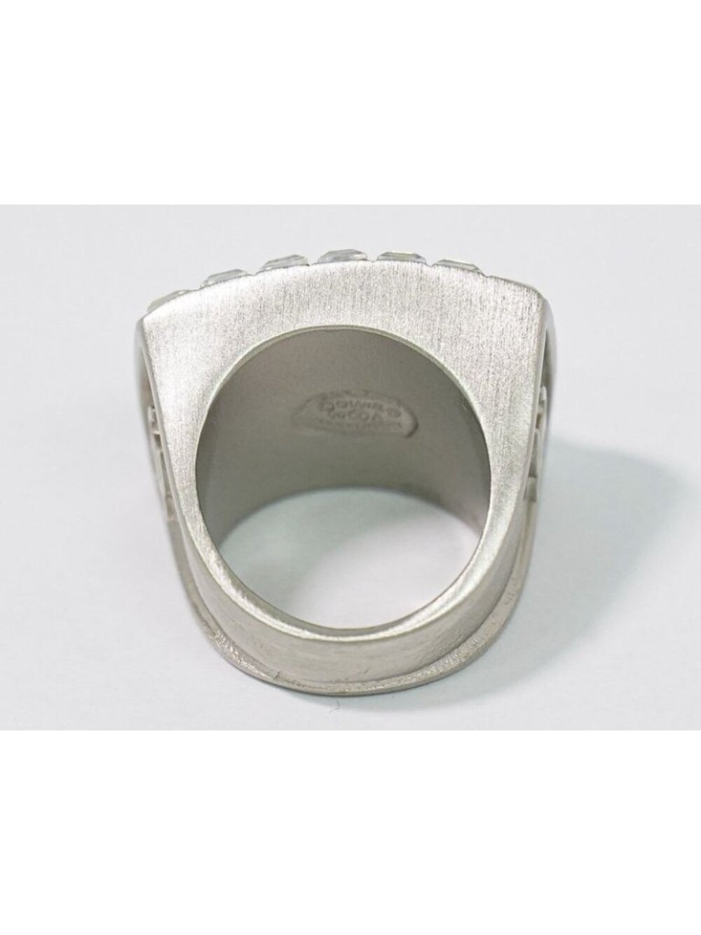 Chanel Logo Rhinestone Ring Metal Silver Black - Picture 4 of 11